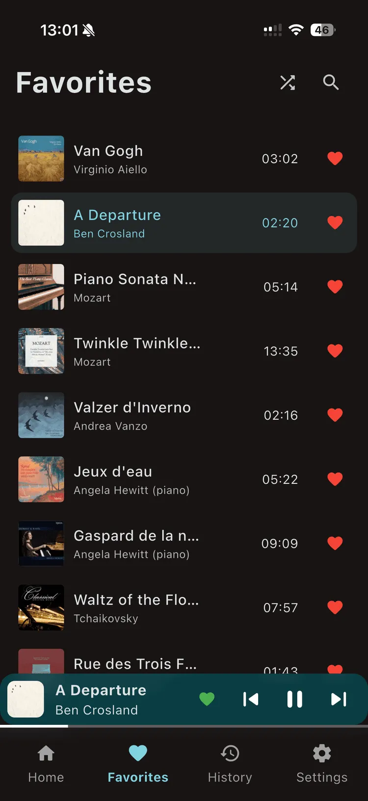 DiskPiano favorites playlist on iPhone