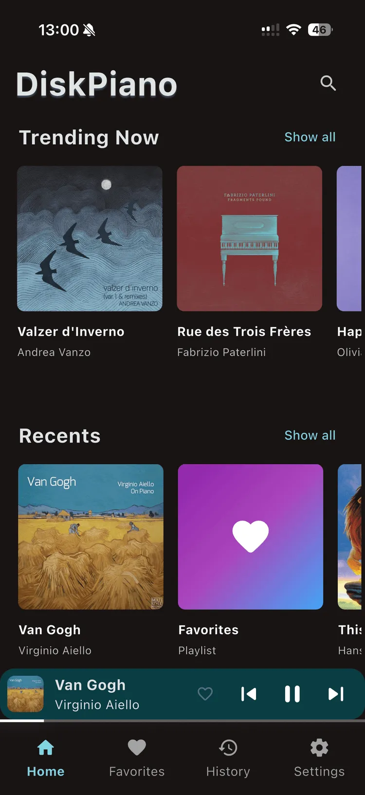 DiskPiano home screen with song library for self-playing pianos